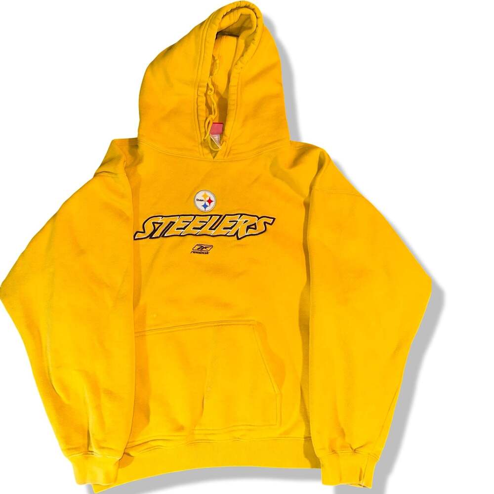 Vintage Reebok Pittsburgh Steelers NFL Graphic Pullover Hoodie Yellow